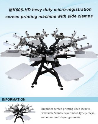 MK606-HD HEVY DUTY MICRO-REGISTRATION SCREEN PRINTING MACHINE WITH SIDE CLAMPS